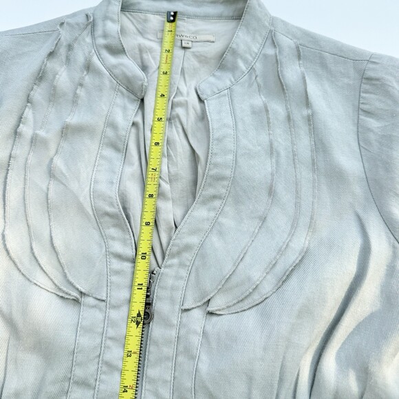 RW & CO Women’s Vintage Grey Jacket Short Sleeve Ruffled Collar 100% Ramie Large - Picture 7 of 15
